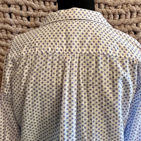 Gap Classic White Long Sleeve Patterned with Blue Circles Collared Top Size L - Picture 8 of 12